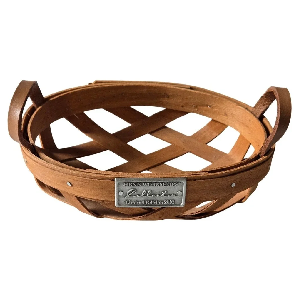 Henn Workshops 2001 Wood Gathering Basket Leather Handles Limited Edition